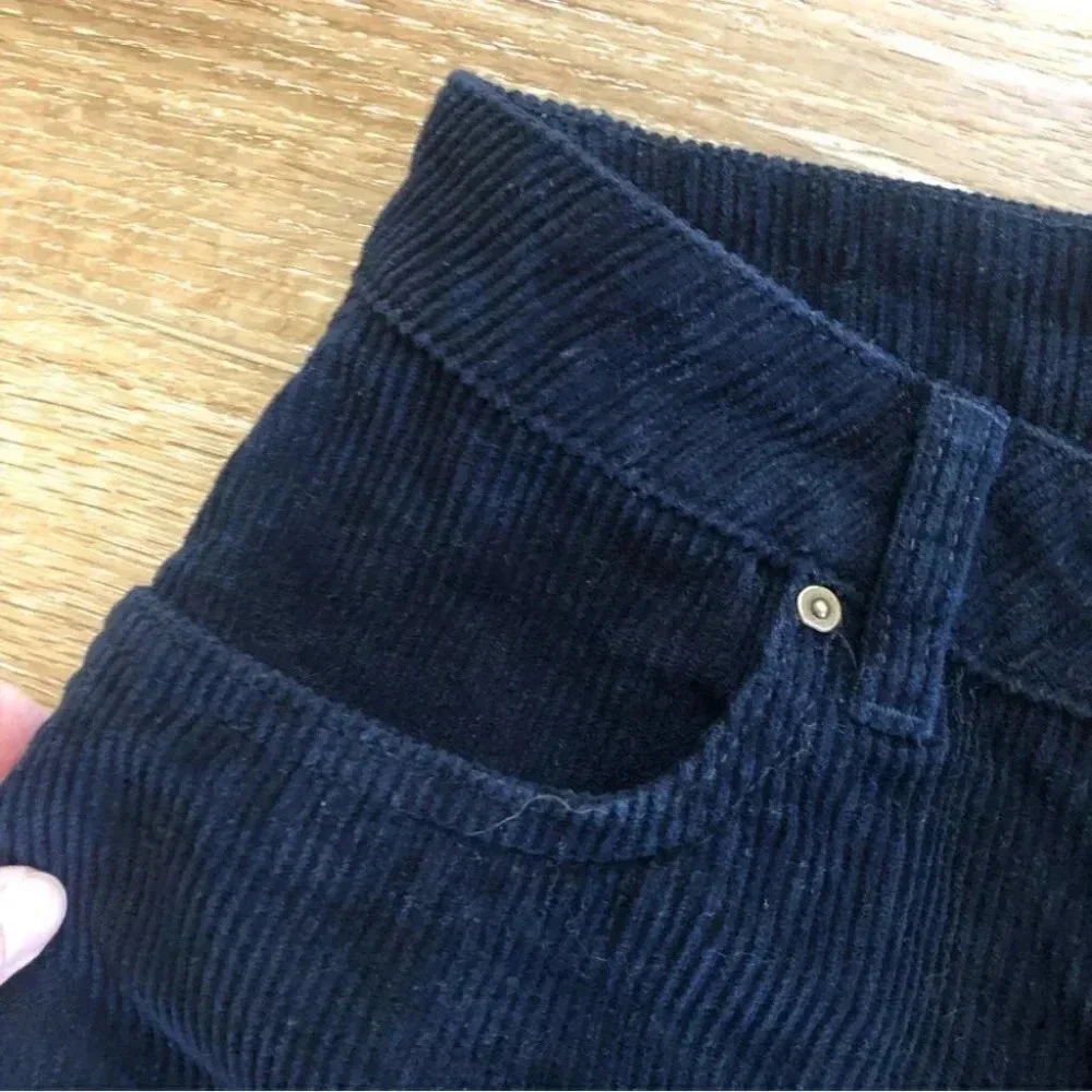 Indigo Reign Navy Raw Edge Button Up Corduroy Skirt Size 5 GUC